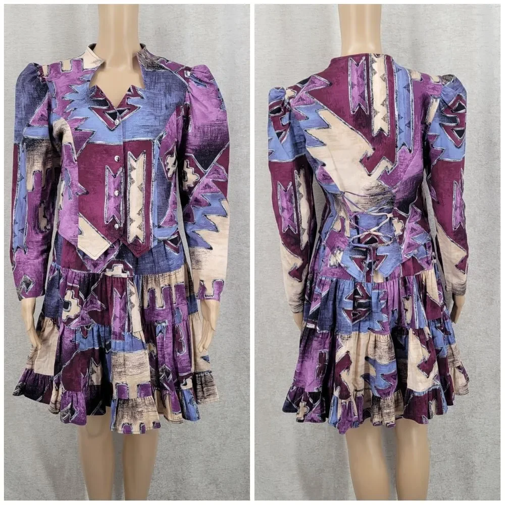Roughrider Vintage Western Circle Skirt Set Top Puffed Sleeves Corset Back